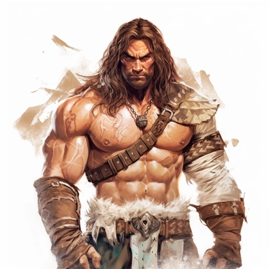 beautiful stunning handsome vintage barbarian d&d male character, paint art style, clipart, white background, superrealistic, one of a kind