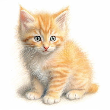 A fuzzy orange kitten, color pencil sketch on a white background for clipart