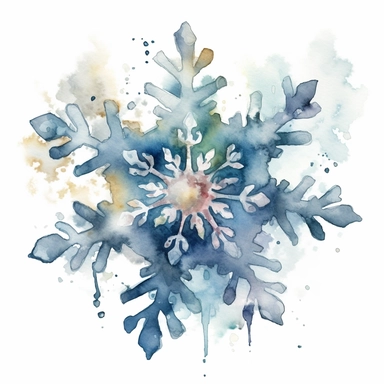 WATERCOLOR CLIPART ILLUSTRATION OF A SINGLE BEAUTIFUL SNOWFLAKE
