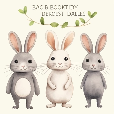 Cute rabbit watercolor clipart set of 3, differet poses and expression. dot cartoon eyes, black nose , soft and gentle colors, full body, watercolor children's book illustration style, flat pastel paint, simple white background