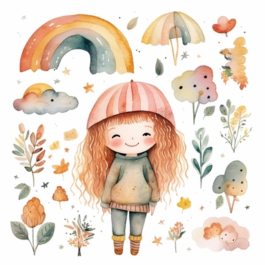 rainbows boho childish watercolor neutral colors sweet clipart collection with white background - - upbeta