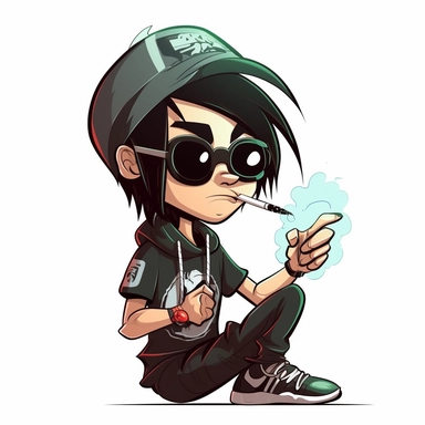 cartoon style dj emo dude smoking joint clipart white background