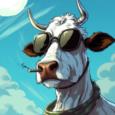 cow wearing sunglasses and smoking a joint, clipart comic style