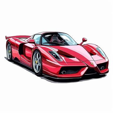 Clipart of a Ferrari Enzo minimal details, aquarel colored cartoon style with thick borders. Only the car. White background, no floor, no shadow