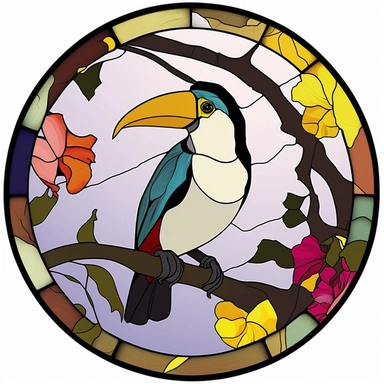 Toucan Colorful Stained Glass Circle Clipart, white background,