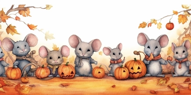 a doodle border for halloween, cute, mice, watercolor, clip art style