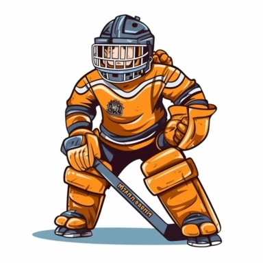kid playing ice hokey match as goalie in ice hockey gear clip art vector, simple, white background