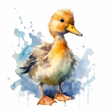 an adorable Duck in the style of watercolour clipart with detailed brush strokes