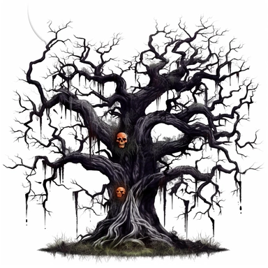 Spooky Tree Halloween Clipart on a white background