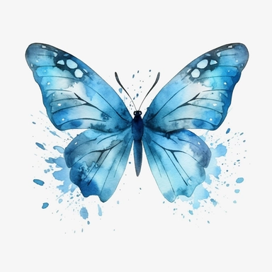 light blue watercolour butterfly clipart, with butterfly flying sideways, vector image