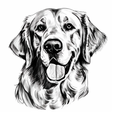 Retriever clipart no background, white, black , black contour, svg, sketchbook, black contfree lines, on paper