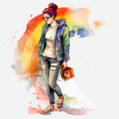 LGBTQ+ Pride Month and the Stonewall Anniversary in June, watercolor LGBTQ+ png Full body realistic cartoon in 32K UHD. line 15 cm thick outline. Black color. There was no shadow on the ground. with realistic watercolors and detailed illustrations. PNG clipart, transparent white background