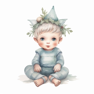 Cute Christmas fairy baby boy watercolor clipart, isolated on white background, watercolor, high detail, unique, intricate detail, hand - painted q 2 v 5. 1