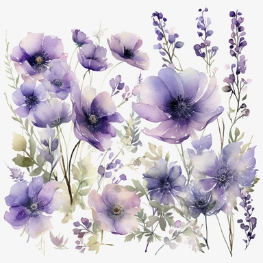 Watercolor soft pale purple Floral Borders purple Wild Flowers translucent Watercolor purple Flowers Clipart Premade Borders Wedding Clipart Borders border of dark purple wild flowers on all white background 4