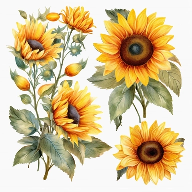 watercolor sunflowers clipart, fall sunflower floral bouquets