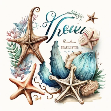 Boho nautical style, wedding wood sign, seastar, seashell, fantasy, white background, watercolor, hyperrealism, high detail, separate elements, set, clipart