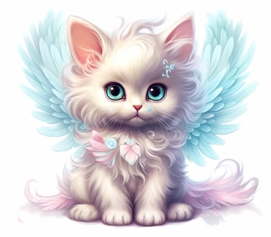 Pastel Beautiful Fairy Cat Sublimation Clipart ,Cartoon,hyper realistic, intricate detail, illustration style,high solution,on the white background , 32k resolution, ultra high definition