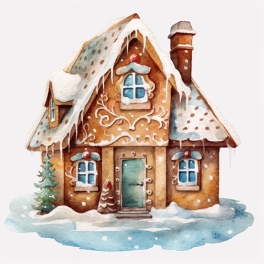 basic watercolor gingerbread house cookie in minimal hand drawn style, Etsy, textured, clipart, white background