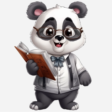 cute panda, teacher, happy and smiling, clipart, white background, no shadow
