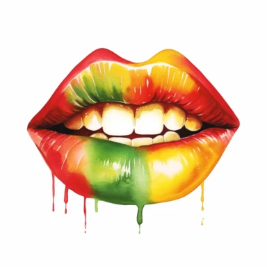 Cute Beautiful Red yellow green mouth For juneteenth Watercolor Clipart, Cartoon, hyper realistic, intricate detail, illustration style, high solution, on the white background