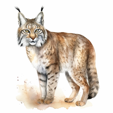 Bobcat illustration, watercolor clipart, isolated white background, 8k