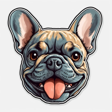 cute French Bulldog, happy and smiling, bold line, clipart, sticker, white background, no shadow, 8k detail