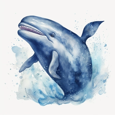 watercolor happy whale clipart, blue whale clipart , original hand drawing, style of the artwork, mood of the artwork, white background, 8K quality, ultra detailed , clipart, white background, High Quality, ultra detailed