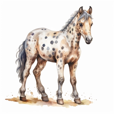 Appaloosa baby horse, highly detailed, watercolor, clipart, illustration, white background, digital painting, paper crafting, no signature, no text