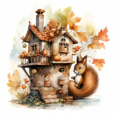 The house of the squirrel clipart Watercolor
