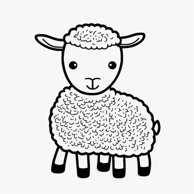 Simple outline of a Lamb, coloring page, kids cartoon, minimalist, black on white, lineart, 2d flat file, silhouette, clipart, uninterrupted outline as in an svg, perfect outline corners, make it an outline svg and fill color white, exact outline, the line should not be thickened, the line should not be thicker or thinner, the outline of the line should be thin, maximum 1 millimetre
