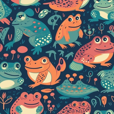 cute vector clipart frogs and toads, chirldrens illustration, simple shapes, cutout, bight fun colours, vibrant, pastels, no watermarks 8k