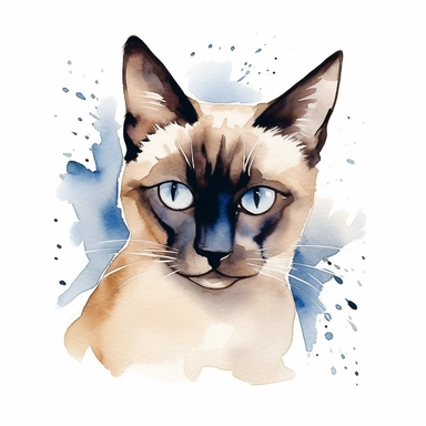 Siamese cat cute watercolor clip art