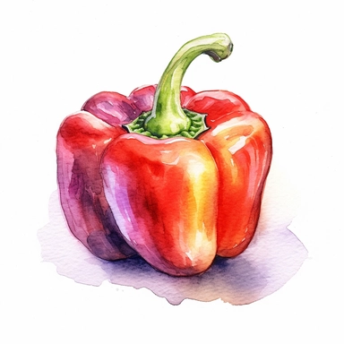 Watercolor clipart of Bell pepper capsicum in the style of ethereal watercolor washes, strong watercolor paper texture,intuitive ink washes , multi-layered, lith printing, havencore, texture-based, isolated on white background