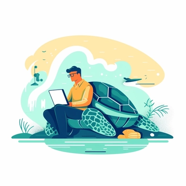 simple stress and motivation vector art, flat, clipart illustration, white background, sea turtle green theme