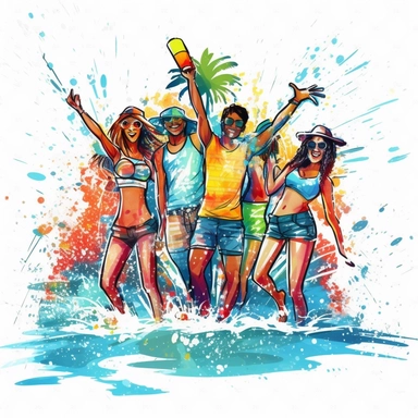 clipart of party in the beach graffiti white background