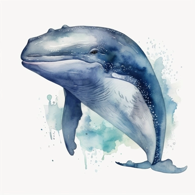 watercolor happy whale clipart, blue whale clipart , original hand drawing, style of the artwork, mood of the artwork, white background, 8K quality, ultra detailed , clipart, white background, High Quality, ultra detailed