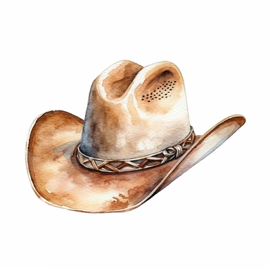 watercolor high detailed cowgirl hat clipart, white background