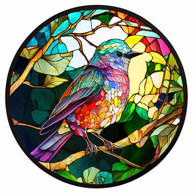 Exotic Bird Colorful Stained Glass Circle Clipart,