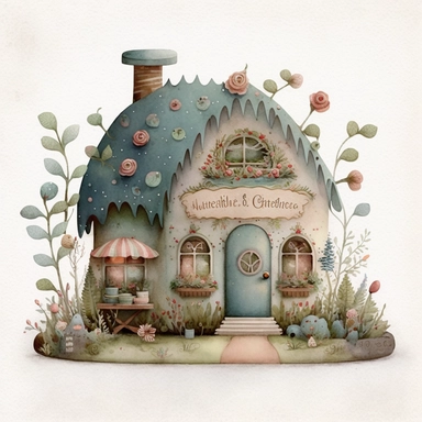 A watercolor painting of cute christmas workshop house, christmas elf workshop, christmas toy workshop, cute detailed digital art, inspired by nicoletta ceccoli, by Kubisi art, whimsical and cute, by nicoletta ceccoli, cute detailed artwork, glimmering, adorable and whimsical, whimsical art, Clipart style, png style, svg style, blank white background, a solid white background