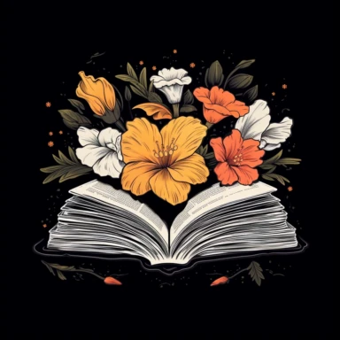 a book open, Flower, Clip Art, Duotone, 90's Style, T-shirt Design, Black Background