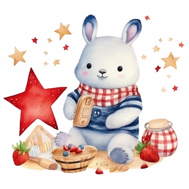 4th Of July cute Chinchilla, watercolor illustration for kids and children, clipart, sublimation, white background