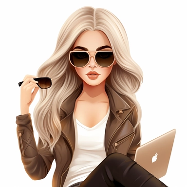 Planner Girl Clipart, Boss Babe, Illustration, Girl Boss Clipart, beauty therapist, lash artist, make up artist, illustration, realistic, Boss Lady, fashion, modern women, entreprenuer, Boss Lady, Female Entrepreneur, Business Women, Asian women, light brown hair wearing heels, Louis Vuitton handbag, sun glasses, sitting on a desk with computer and mobile phone in hand