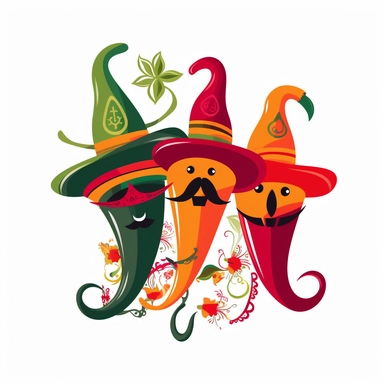 4k cute colorful cinco de mayo chili peppers, clipart, masterpiece, white background, vector logo