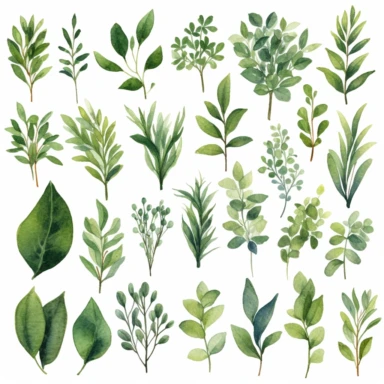 Greenery Foliage Clipart, watercolor, individual design