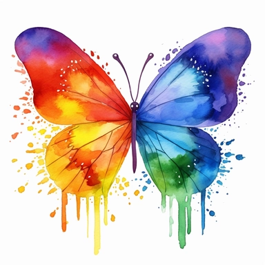 Cute Beautiful rainbow Heart And Couple Butterfly Watercolor Clipart,Cartoon, hyper realistic, intricate detail, illustration style,high solution,on the white background