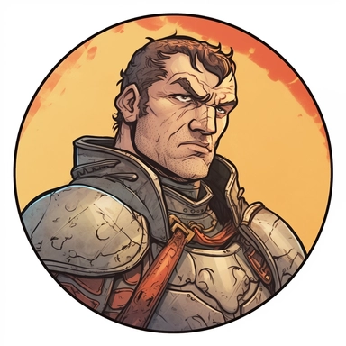 A Dungeons & Dragons character portrait circular tondo depicting a desert onsen knight, Craig Mullins Ashley Wood Bernard Buffet Josh Kirby, Mad Max Lord of the Rings Discworld, handpainted punk zine indie retrowave, clipart illustration, circular solid background circular border