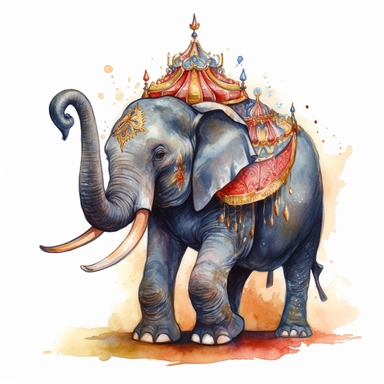 hand drawn Disney’s dumbo the elephant, 1920’s circus, glamorous, very detailed and realistic, watercolor, clipart style, white background with margins