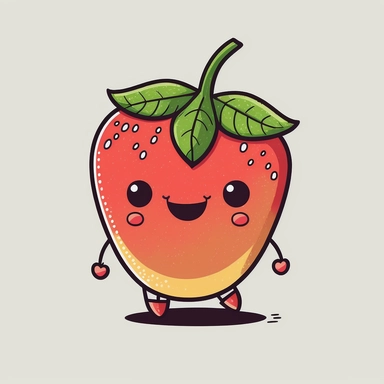 very cute red strawberry smiling, handmade children simple doodle, minimalistic, cute arms and feet, illustration for babies, delicate, vibrant colors, vivid palette, vector art, defined thick black edges, white background, very simple doodle, symmetric, naif doodle, clip art
