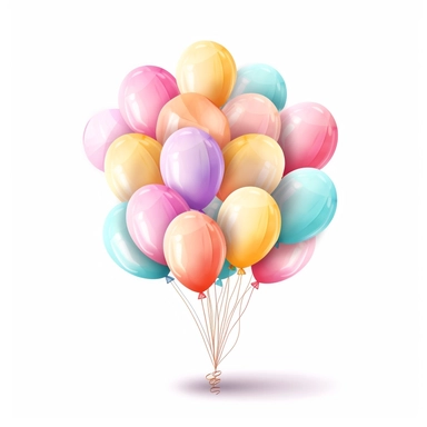 create cute soft colors and party balloons, 2D and clipart on white background