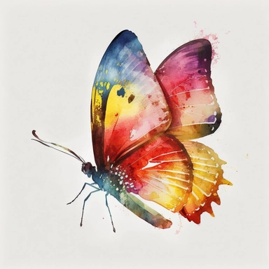 watercolor butterfly clipart, flying butterly, red, yellow, bright colors, no outlines, white background, no text